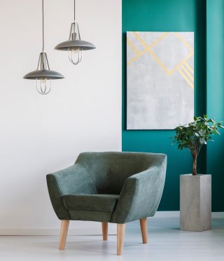 teal paint feature wall